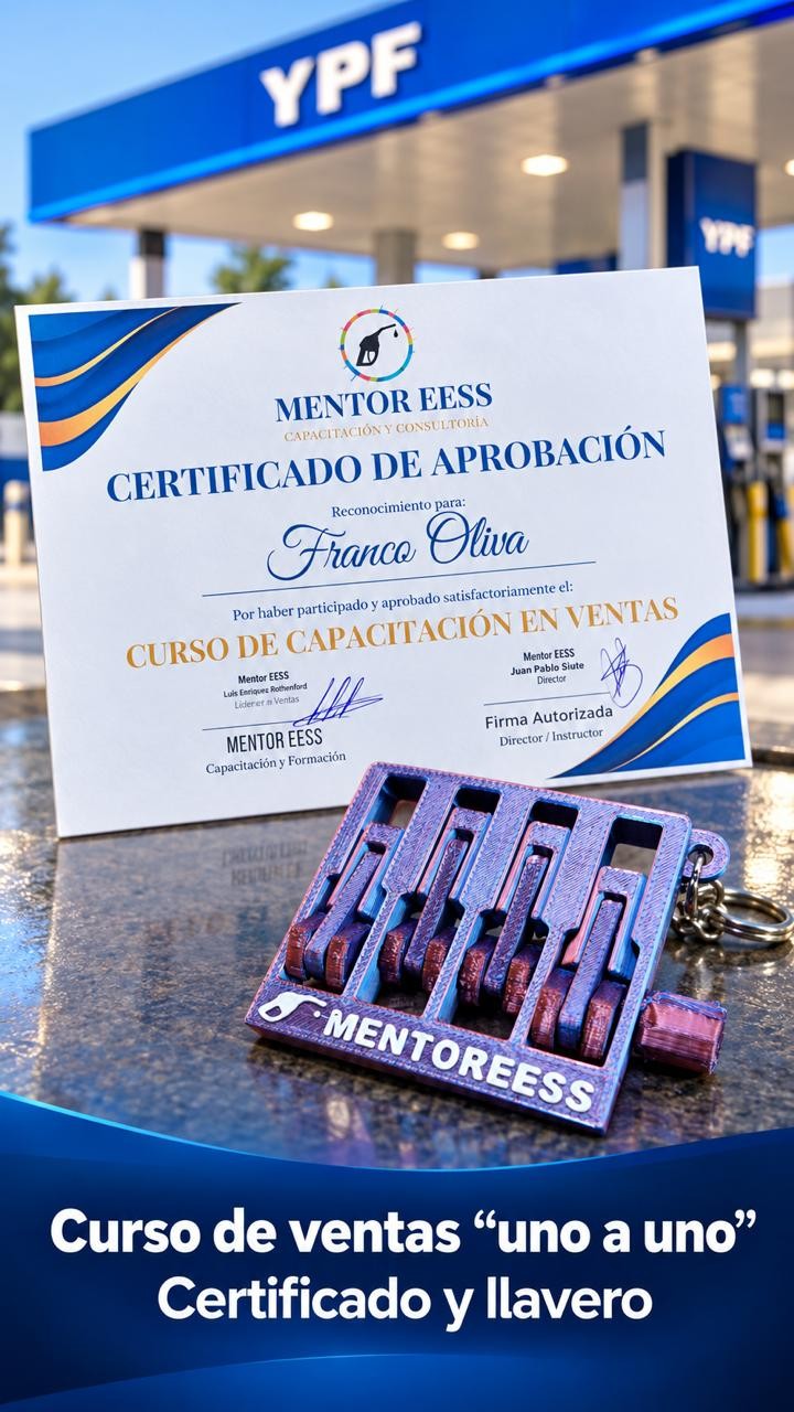 Certificado de capacitación MentorEESS y reconocimiento del curso de ventas uno a uno